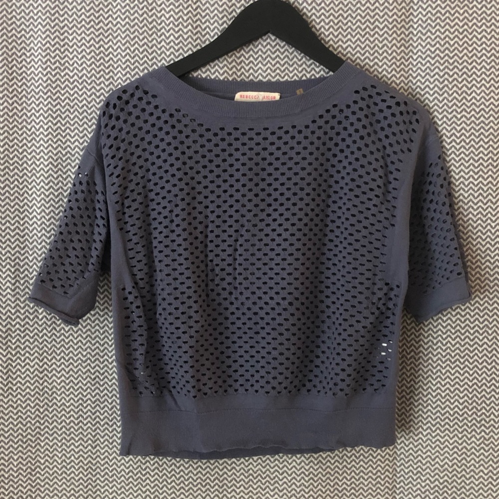 Rebecca Taylor Laser Cut Short Sleeve Sweater